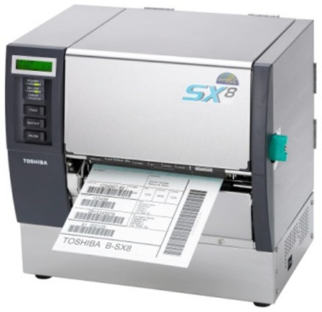 Toshiba TEC. High end (industrial) thermal label printers. Toshiba TEC B-SX8 (B-SX8T) 8 inch wide thermal label printer (thermal transfer and direct thermal) / report / tag printer for drum labels and automotive. Lowest price at barcode.co.uk