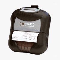 Zebra (Eltron). Mobile (on the move) portable belt thermal label printers. Zebra RW 420 (RW420) 4 inch mobile direct thermal receipt and label printer. Lowest price at barcode.co.uk