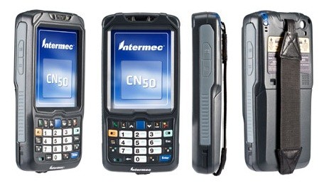 Intermec. Portable / mobile wireless terminals (WiFi 802.11 / GPRS internet / Bluetooth / etc. ) Pocket PC, Microsoft Windows Mobile, CE 5.0 / 6.0, Visual Studio, .Net, flash, touch screen, etc.. Intermec CN50B rugged Windows Embedded Handheld mobile barcode scanning phone enabled PDA. Elasticated strap for hands free barcode reading. Vehicle charger options. Lowest price at barcode.co.uk